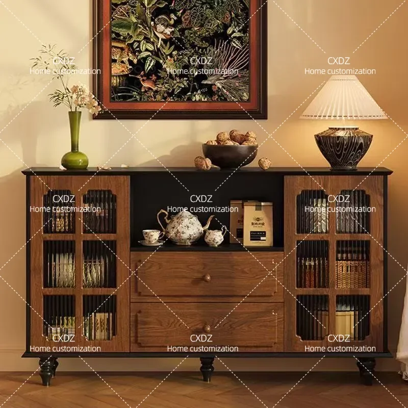 Ultra Thin Solid Wood Sideboard Wall Mounted Storage Cabinet Narrow Dining Room Decorative Low Console Table Integrated