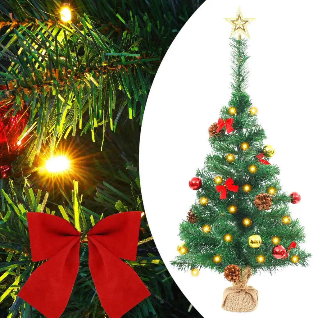 2 Ft Artificial Pre-Lit Christmas Tree with Baubles - Festive Green Holiday Decor