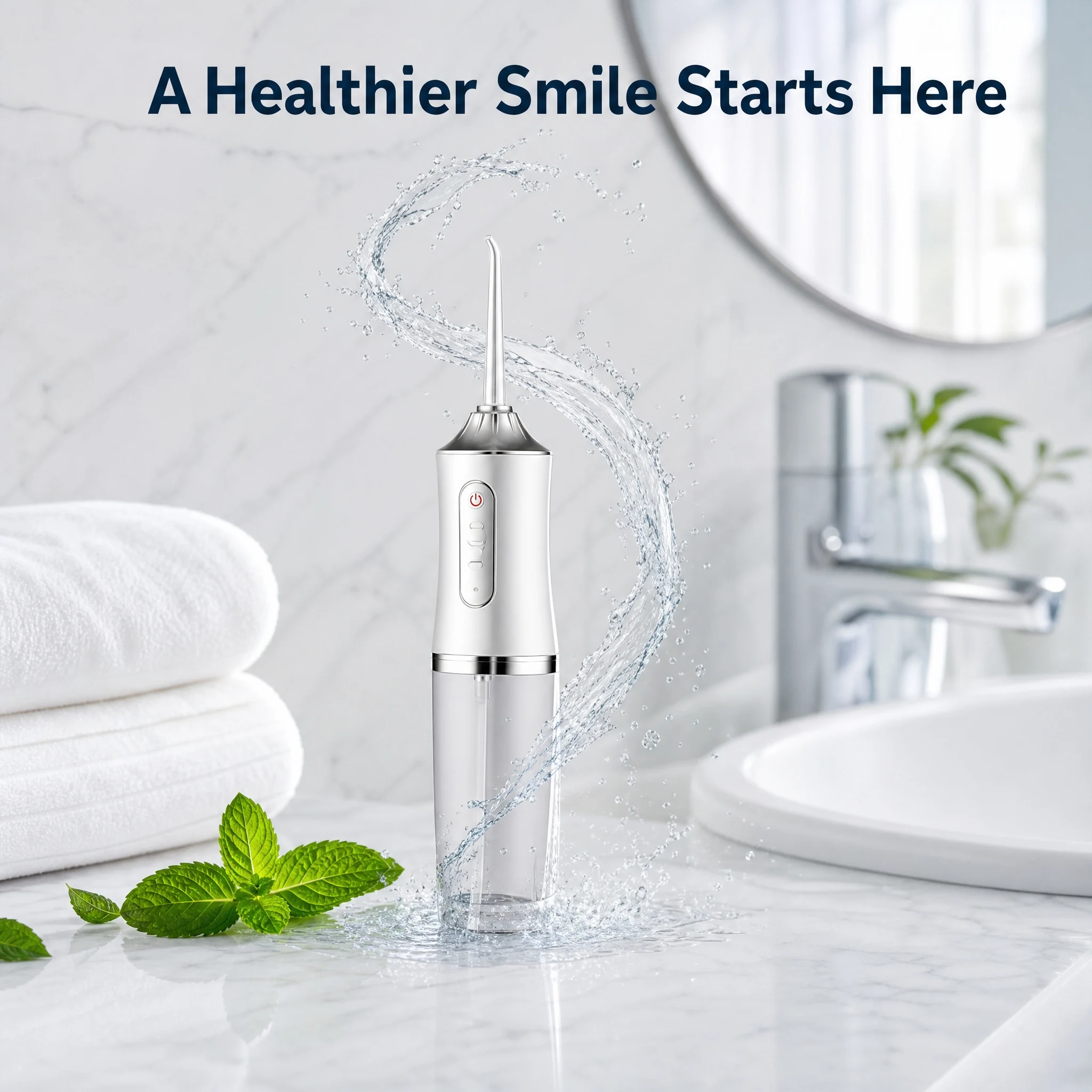 Cordless Oral Irrigator with 4 Tips, 300ml Detachable Tank, 3 Pressure Settings, 45-Day Long Battery, IPX7 for Shower Use