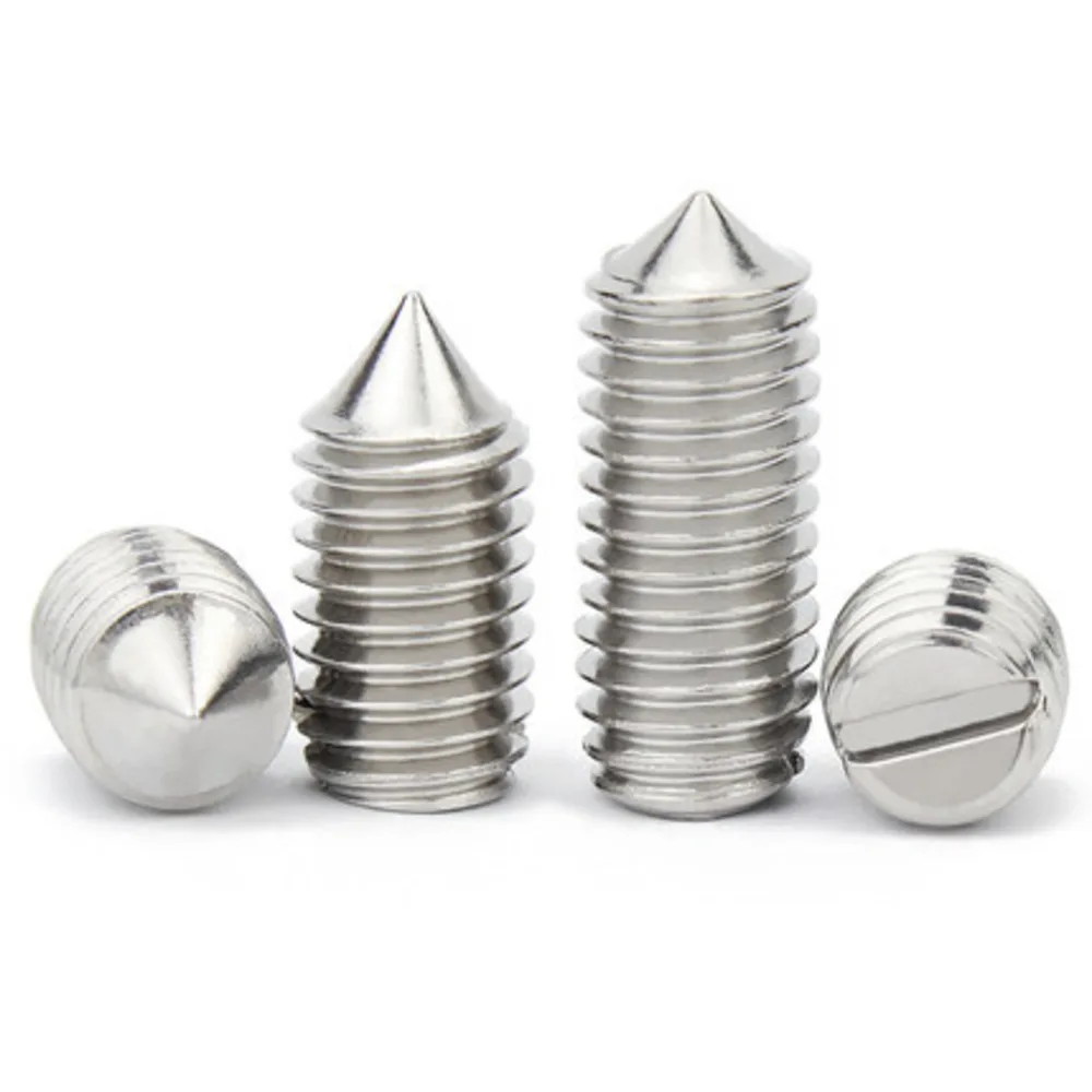 10pcs/lot Stainless Steel Slotted Head Cone Point Grub Set Screw M1.6 M2 M2.5 M3 M4 M5 M6 M8 M10 Tapered End Headless Bolt