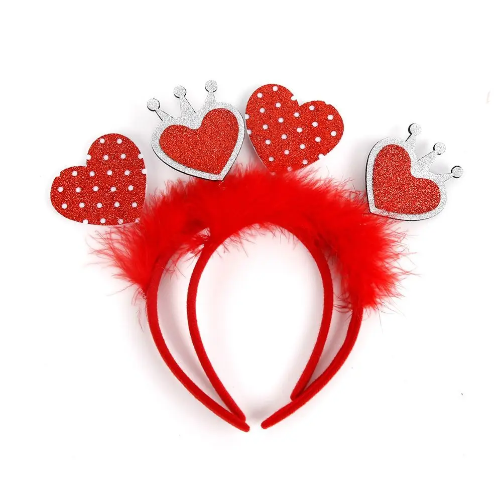 Peach Heart Red Love Heart Feather Headband Hair Hoop Star Red Heart Shape Headwear Lovely Valentines Day Headdress Party