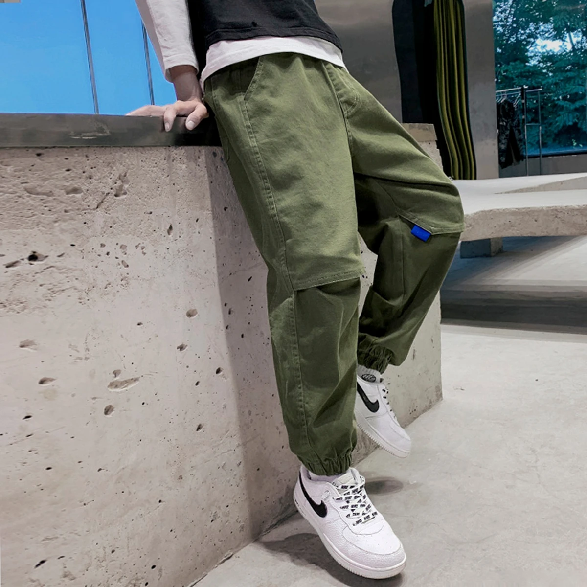 American Style Casual Workwear Pants Men's Loose Fit Multi-Pocket Military Green Trousers Autumn Trendy Retro Paratrooper Pants