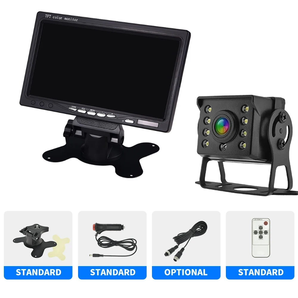 8LED Camera with Monitor Parking Car Rear View 24V with 7 inch  Screen Display for RV Bus Truck Trailer