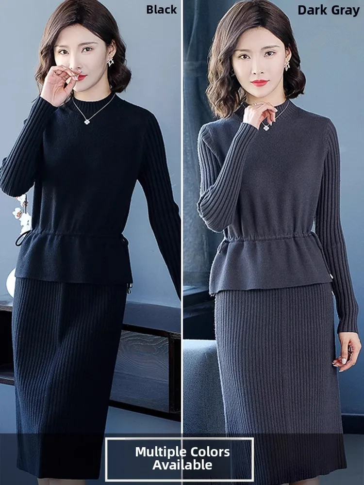 Women's Knitted Midi Dr f High Collar Slimming A-Line Silhouette Long Sve Comfortable Soft Korean Sle Commute Dr