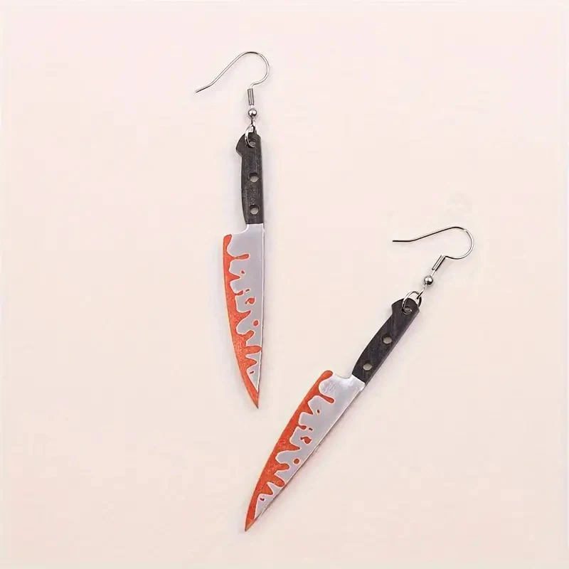 Huitan Gothic Bloody Chef Knife Dangle Earringsfor Women/men Punk Red Blood Pattern Mini Halloween Dark Style Unisex Jewelry