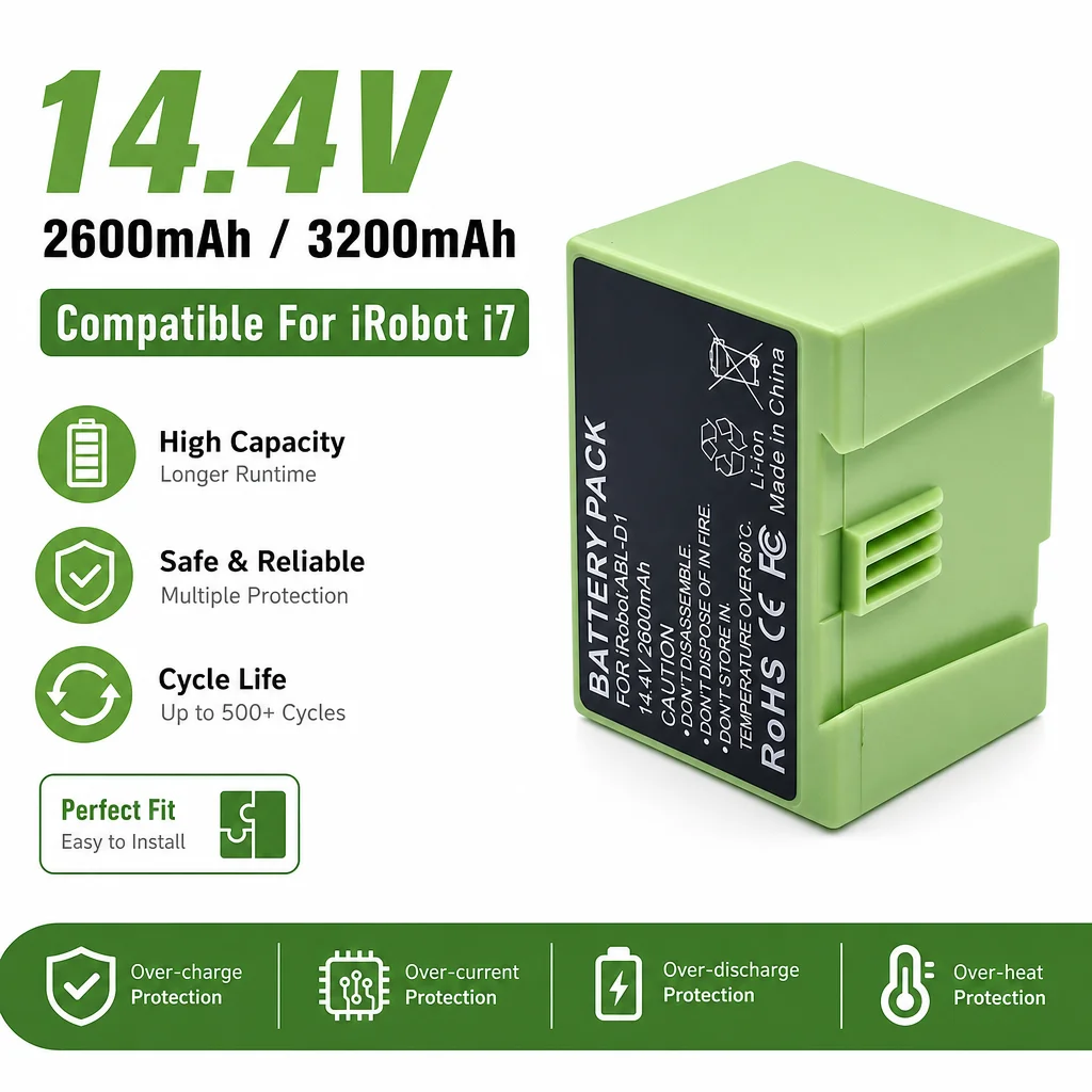 14.4V 3200mAh 2600mAh Lithium Battery Part 4624864 Compatible with iRobot Roomba e i Series e5 i3 i4 i7+7150 7550 3150 3550 4150