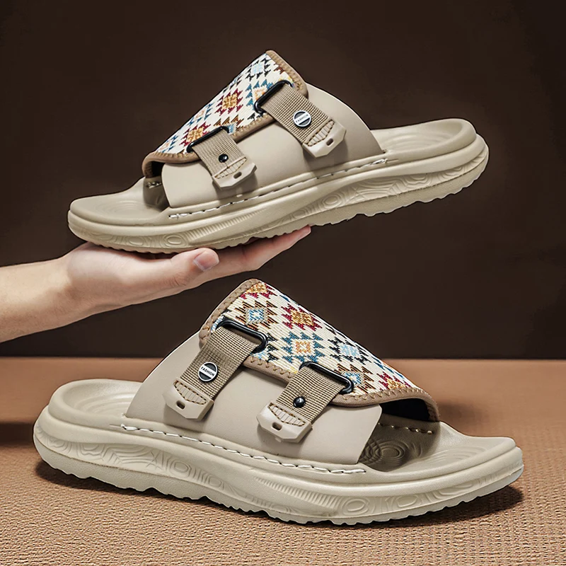 

Summer Men Slippers Non-Slip Black Mens Beach Sandals Platform House Shoes Indoor Shower Bathroom Slippers Outdoor Casual Shoes