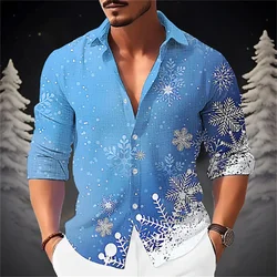 Theme Christmas shirt 3D printed men's shirt casual long sleeved streetwear top holiday party Hawaiian shirt new fun