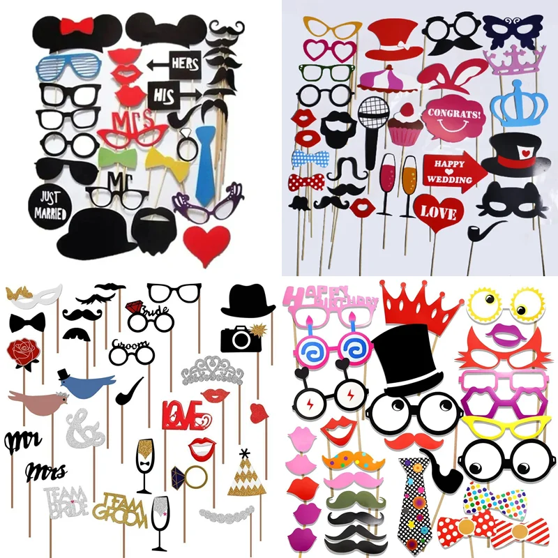 31PCS/set  Fun Wedding Decoration Photo Booth Props DIY Mustache Lips Glasses Mask Photobooth Accessories Wedding Party Supplies