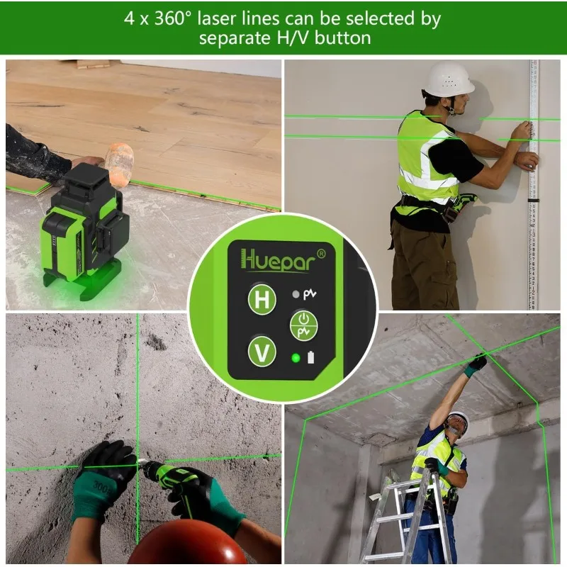 4x360 Laser Level Self-leveling 16 Lines Green Beam 4D Cross Line Tiling Floor Tool-2 x 360 Horizontal & 2 x 360 Vertical