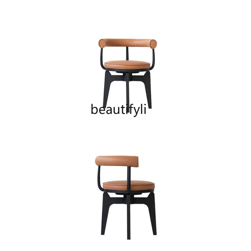 

Italian Minimalist Solid Wood Dining Chair Restaurant Light Luxury Modern Rotatable Backrest Armrest Study Chair furniture