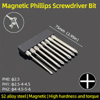 75mm Magnetic Phillips Screwdriver Bits PH0 PH1 PH2 Cross Batch Head Bit Hex Shank S2 Steel Electric Hand Tools Accessories