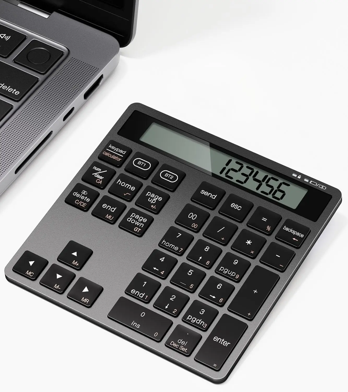 Dual Bluetooth 34 Keys Numeric Keypad Rechargeable Wireless Number Pad with Calculator for Laptop