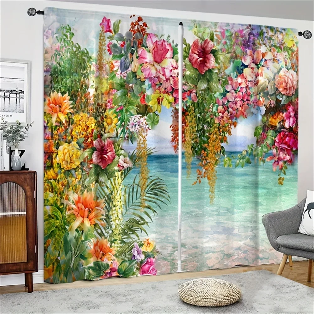 Oil Paintting Vintage Sunflower Flower Window Curtain Blinds For Living Room Kid\'s Bedroom Bathroom Kicthen Door Home Decor2Pcs
