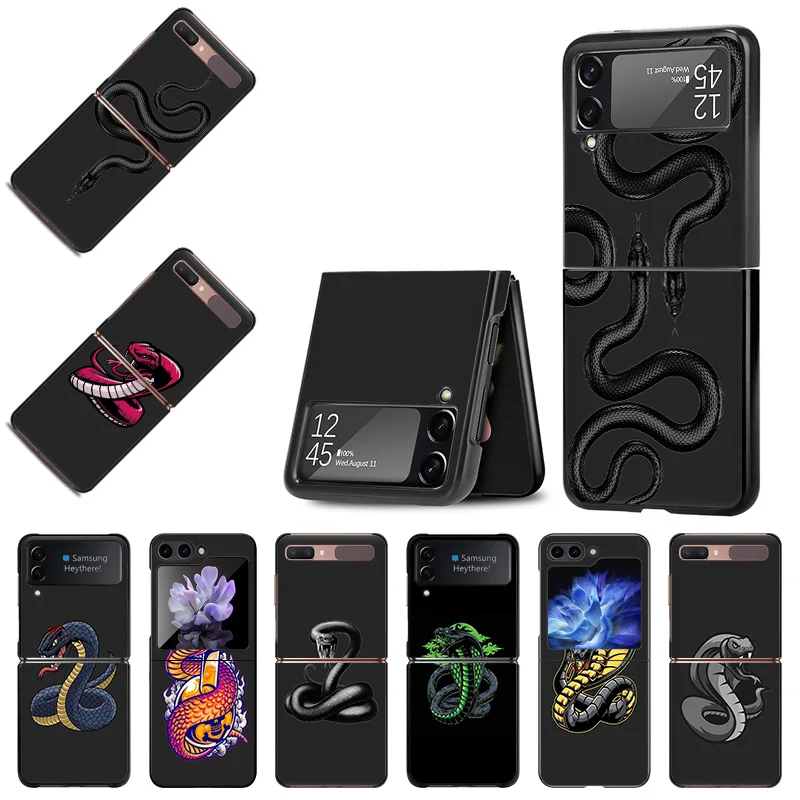 Matte Phone Case For Samsung Galaxy Z Flip6 5G Flip5 Flip4 Flip3 ZFlip 6 3 4 5 Red Green Snake Cobra Python Hard Black Cover