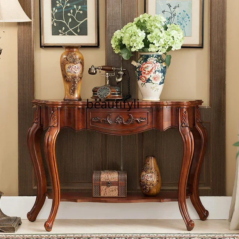 Hot sales A90 European solid wood porch table American semicircle with drawers porch foyer corridor sofa back few