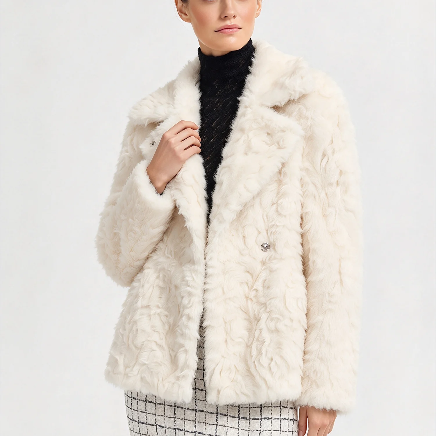 LIMO Women Faux Fur Coat Notched Lapel Loose Warm Winter Fluffy Furry Jacket
