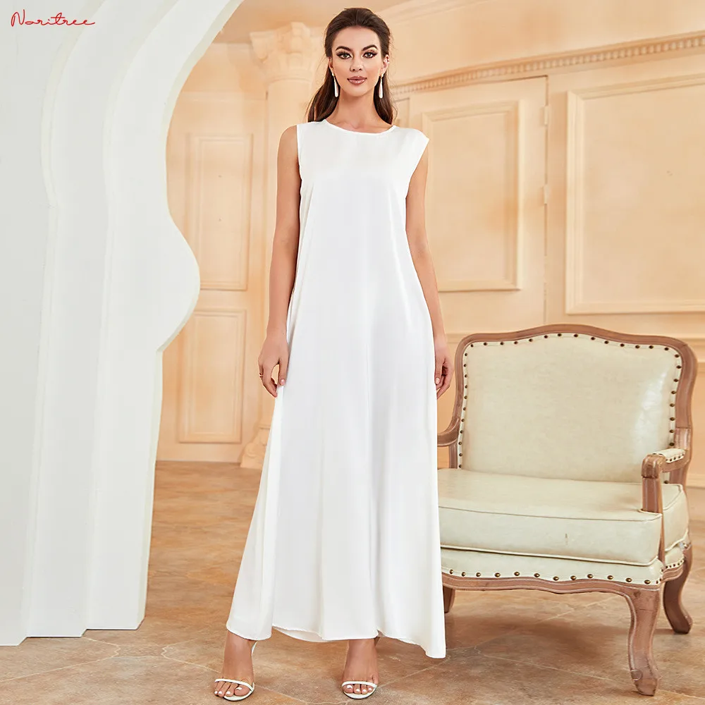 White Ramadan Inner Dresses Islamic Clothing For Women Dubai Abaya Turkey Arabic Muslim Dress Robe Musulmane Femme Vestidos Robe