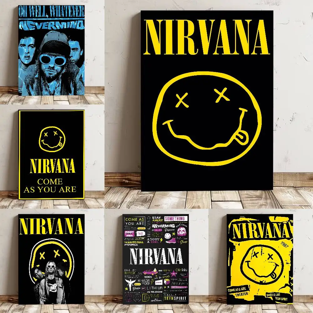 A-N-Nirvana-Rock Band Poster Hochwertiger Druck Wasserdichter Wandkunstaufkleber für Bar Wohnzimmer Dekor Geschenk