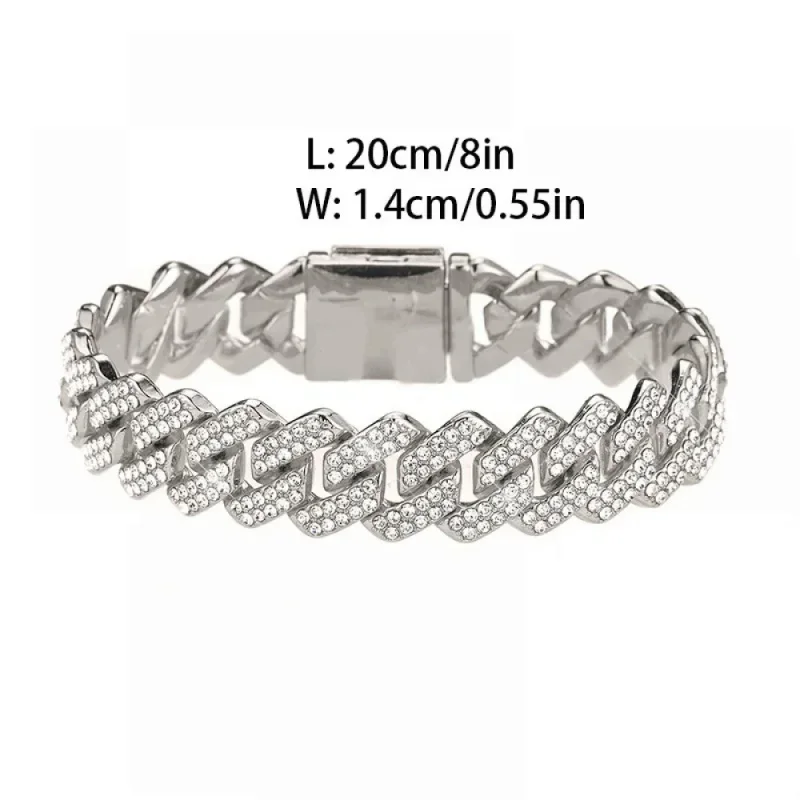 Fashionable luxury light box buckle 14mm strip domineering fully inlaser zircon Cuban chain bracelet necklace MEN'S jewelry image 4
