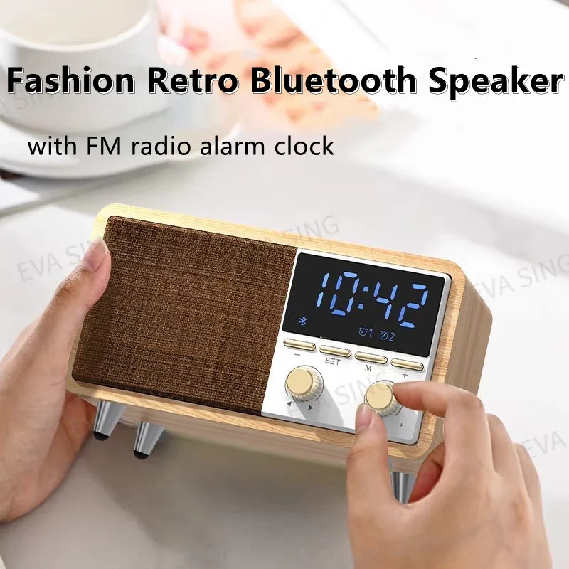 

HiFi качество звука деревянный настольный ретро беспроводной Bluetooth будильник динамик домашний FM-радио сабвуфер поддержка TF-карты AUX вход