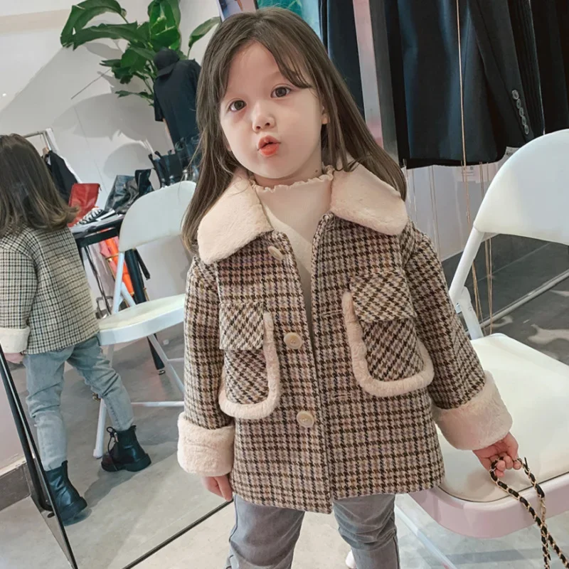 

2-6 Years Winter Girls Thick Warm Parkas Baby Kids Chidren Long Sleeve Plaid Coat Jacket Outerwear