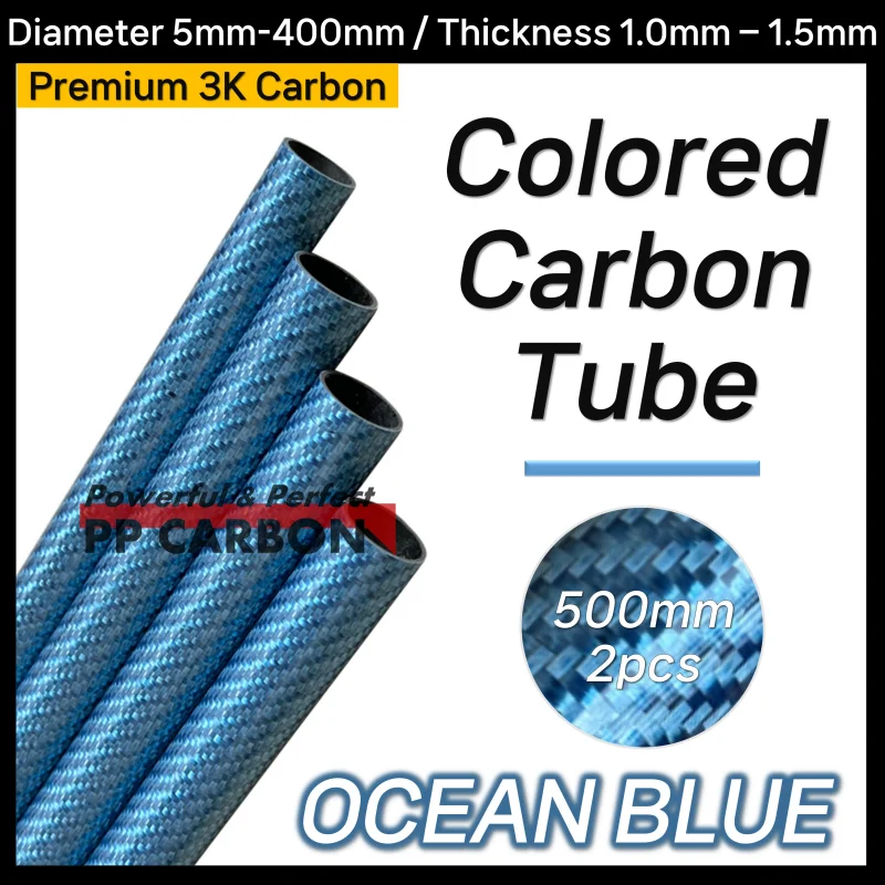 

OCEAN BLUE ALL SIZE 6-30mm 500MM 2PCS Colorful Carbon Fiber Tube Glossy Clear Finishing 3K Carbon Pipe for DIY Drone Industry