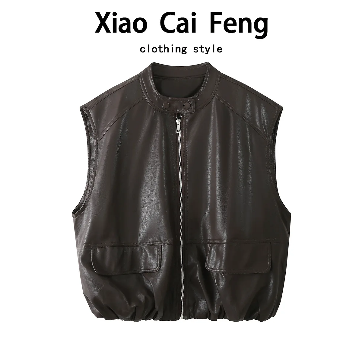Retro Motorcycle PU Leather Vest Women's Spring and Autumn Sleeveless Leather Jacket Camisole Jacket