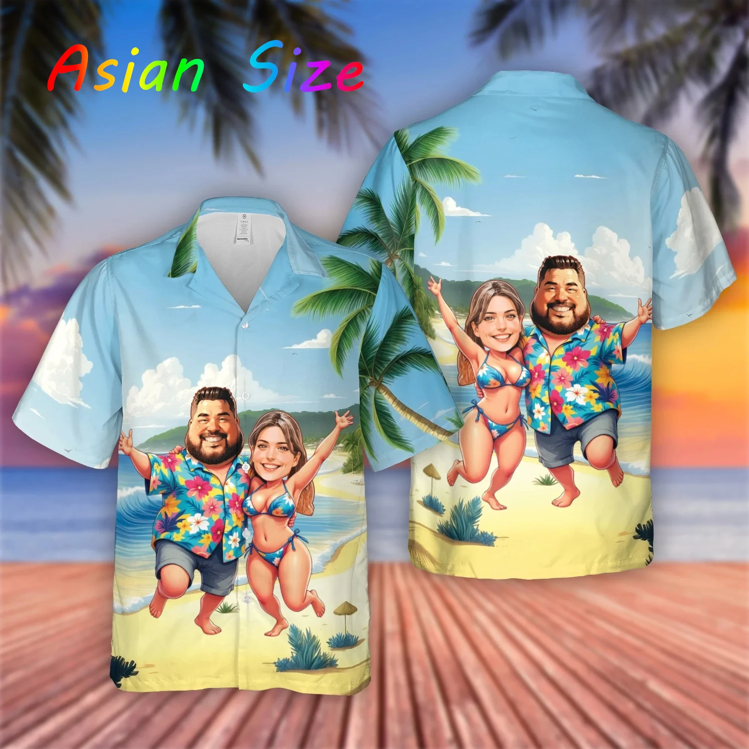 

2026 Гавайские рубашки на заказ, унисекс, с 3D принтом, персонализированные мужские пляжные рубашки с забавным лицом, рубашка для пары с короткими рукавами и лацканами Camisa