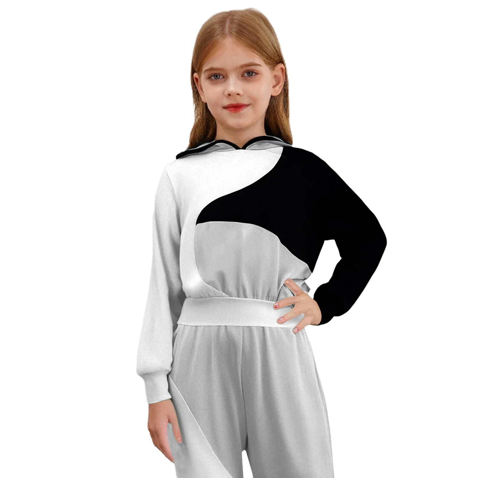 

Kids Sportswear Girls Sports Hoodie Top Stylish Color Block Patchwork Hoodie Long Sleeve Hooded Pullover Sweatshirt Outdoor Wear