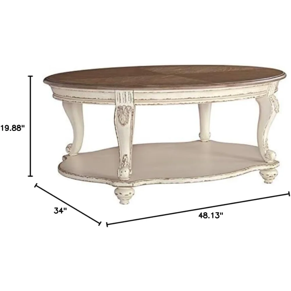 Table basse ovale HILL en blanc éclaté et marron