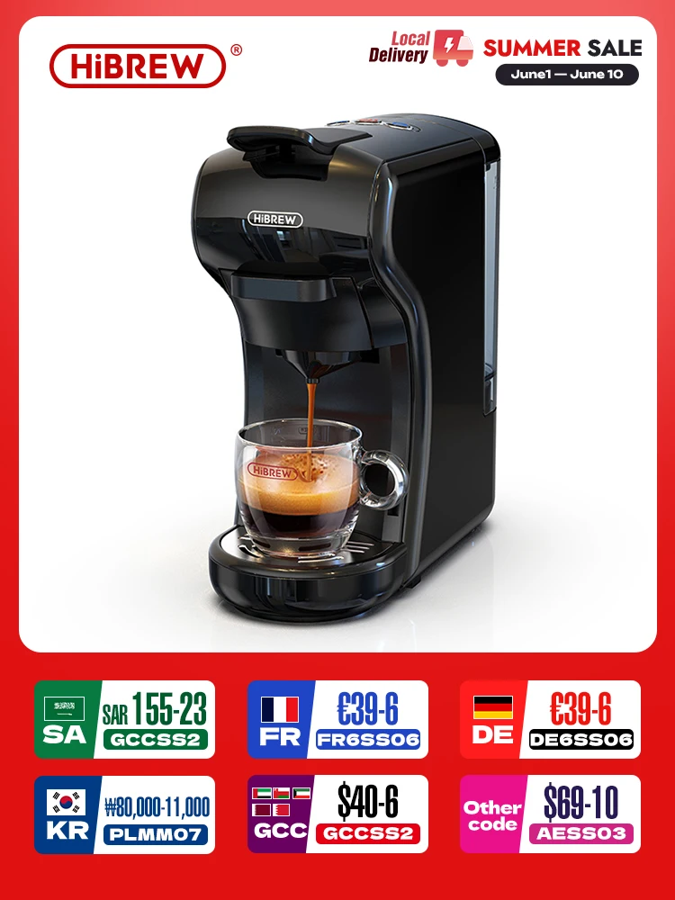 HiBREW Coffee Machine 19 Bar 4in1 Hot & Cold Multiple Capsule Espresso Cafetera Pod Coffee Maker Dolce Milk Nexpresso Powder H1A