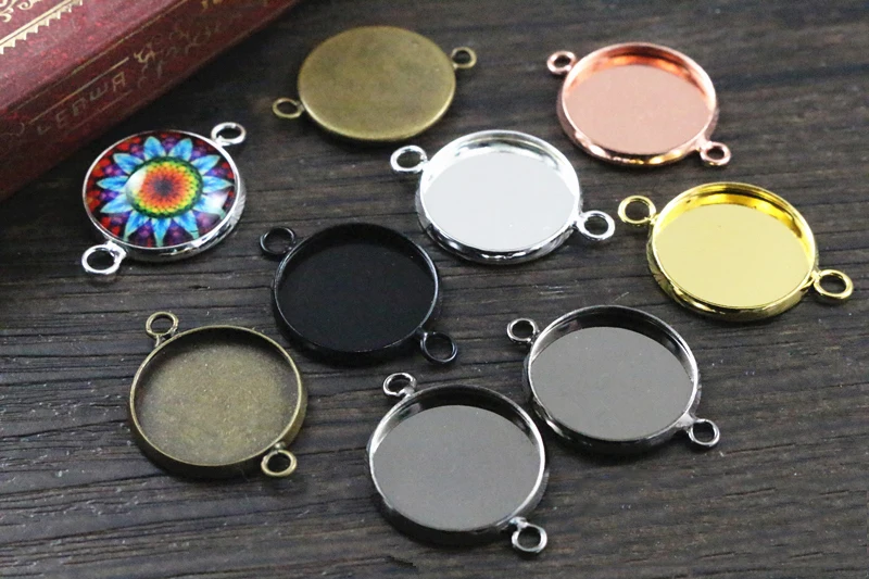 20pcs 14mm 16mm 18mm Iron Material 7 Colors Plated Double hanging Style Cameo Setting Base Cabochon Setting Connector