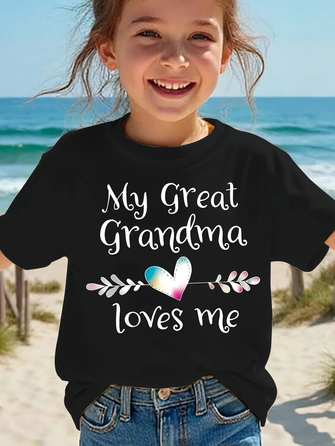 Children's T-shirt My Great Grandmother Loves Me, Printed Casual Personalized Parent-child Shirt, Trendy T-shirt for The Street