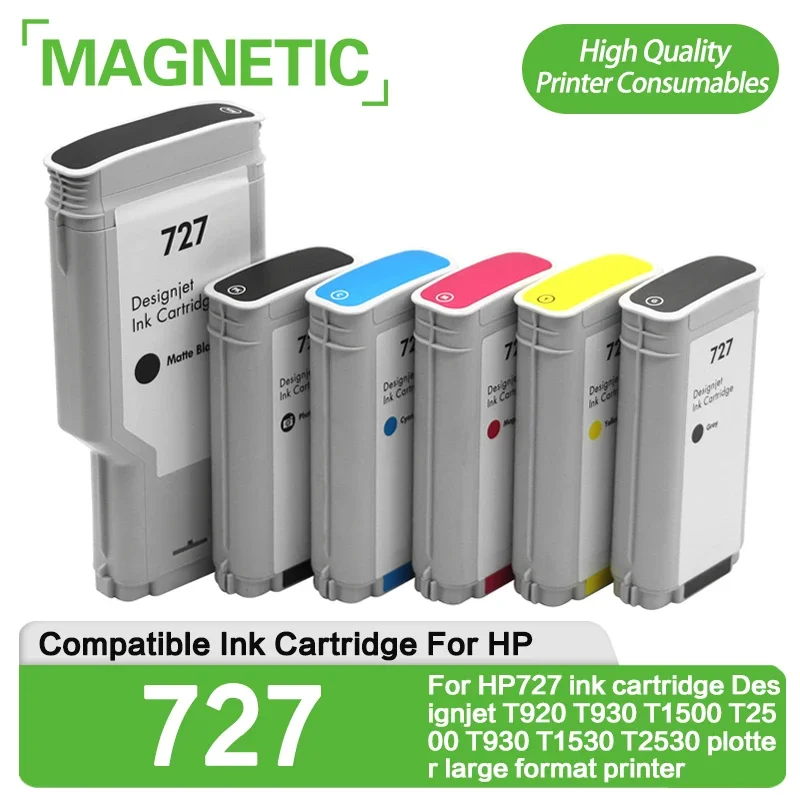 NEW 6 color 300ml 130ml  For HP727 ink cartridge Designjet T920 T930 T1500 T2500 T930 T1530 T2530 plotter  large format printer