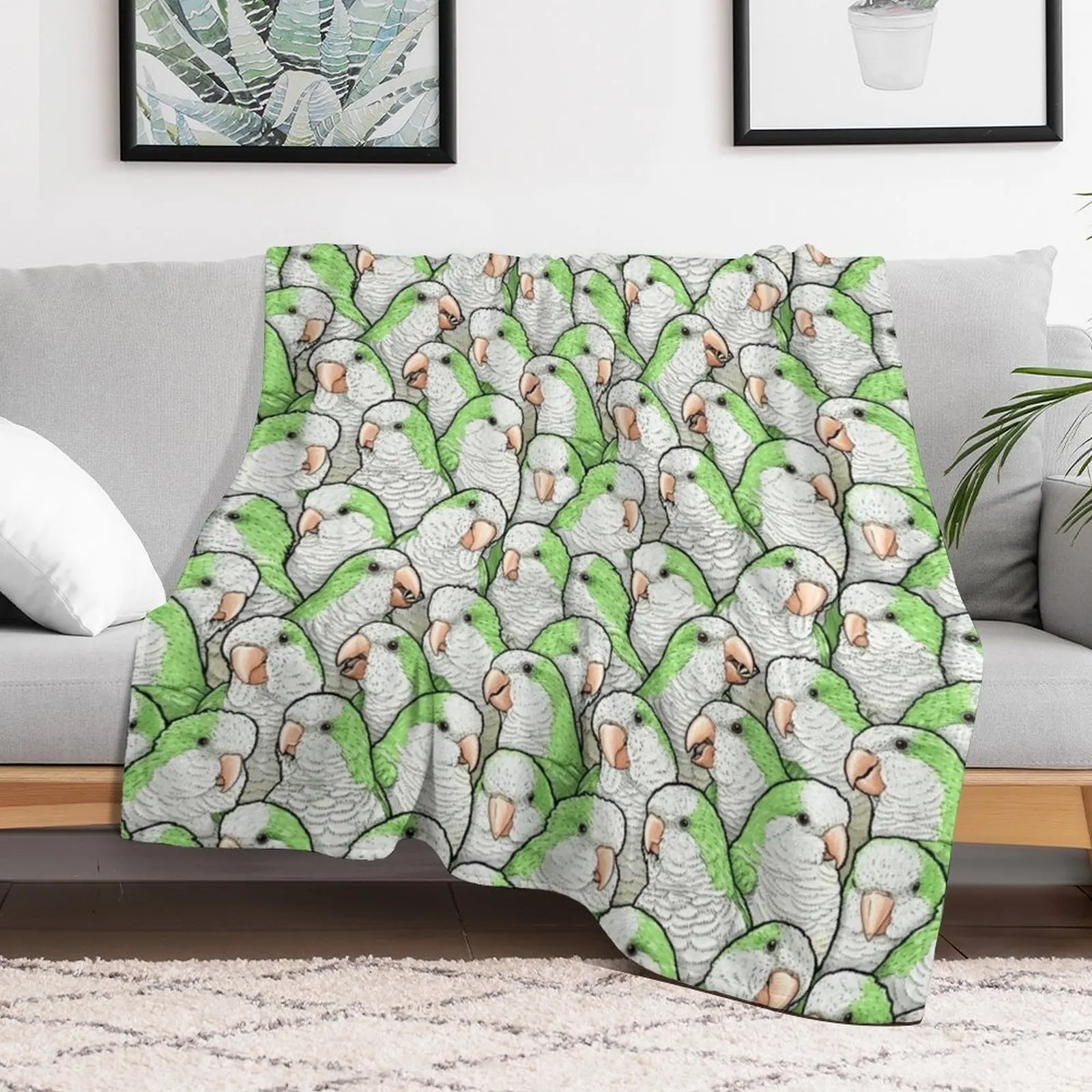 Green Quaker Monk Parakeets Throw Blanket Soft Plush Blanket as Housewarming Gift