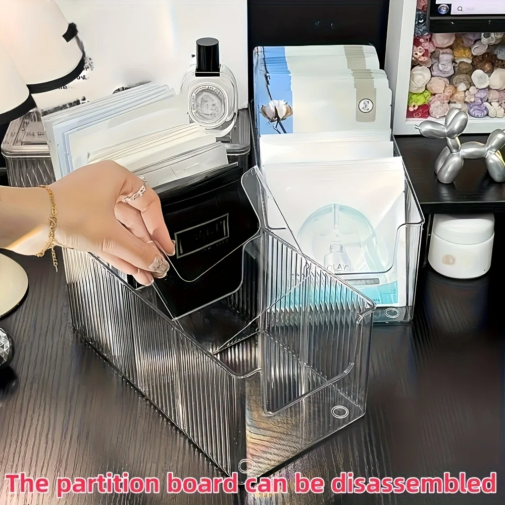 1pc Divided Acrylic Cosmetic Storage Basket, Desktop Vanity Organizer For Lipsticks, Skincare, Face Masks Bedroom Home Storage