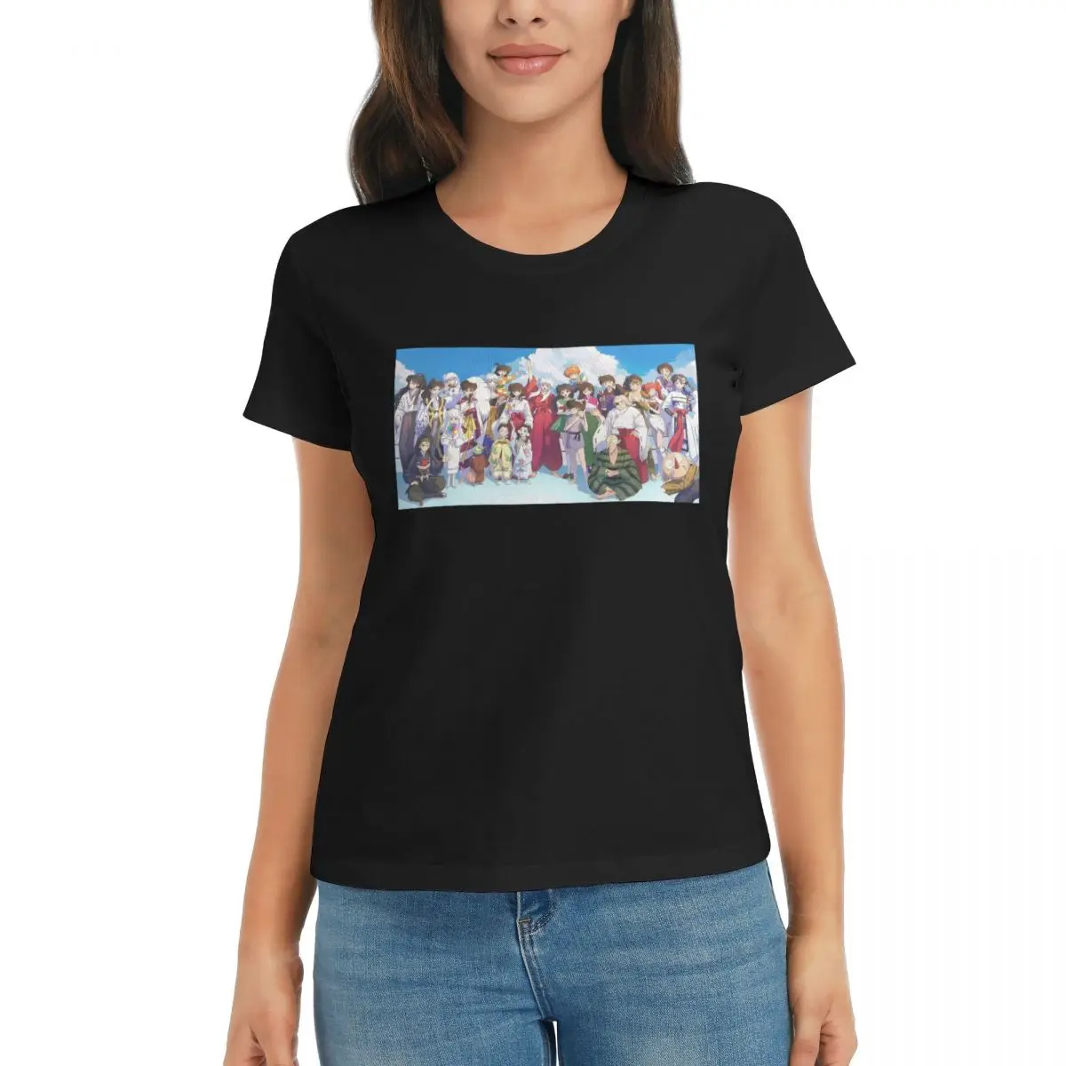 

Женская футболка с изображением аниме Инюши, летние футболки с короткими рукавами, хлопковые футболки с круглым вырезом, одежда, топы, уличная одежда