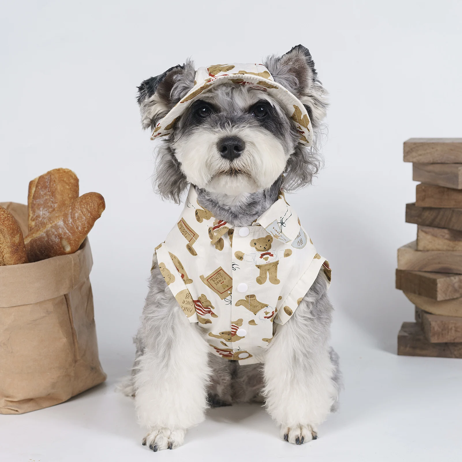 

Cute Bear Pattern T-shirt with Hat for Schnauzer Summer Breathable Dogs Clothes For Small Medium Pomerami Bichon Teddy Dogs