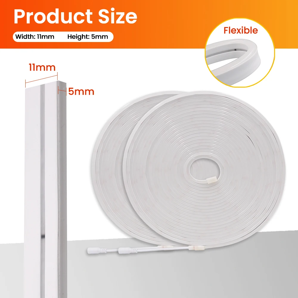 12V 24V LED Neon Strip Light 5m 10m 20m Waterproof Silicone Rope Lights White Red Green Blue Flexible 120LEDs DC Plug Home Decor