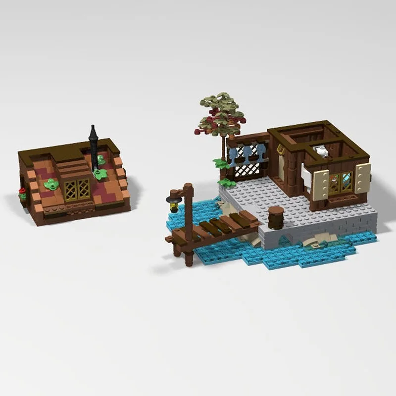 القراصنة القلعة نموذج Moc قوالب بناء وحدات صياد كوخ نموذج التكنولوجيا كتل عيد الميلاد لتقوم بها بنفسك لعبة هدايا البناء #3