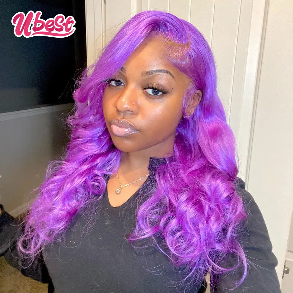 

Purple Body Wave Lace Front Wig Human Hair Transparent Body Wave 13x4 613 Colored Lace Frontal Wigs Pre Plucked For Women