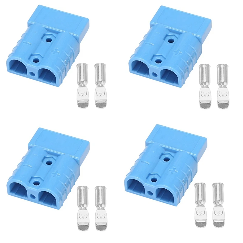 4X For Anderson Style Plug Connectors 50A 600V 6-12AWG AC/DC Power Tool For 6AWG Plated Solid Terminals Plugs Blue