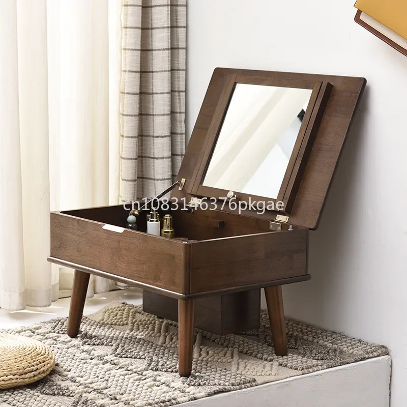 Solid Wood Dressing Table for The Window Bay Featuring A Nordic Design with A Flip-top Lid Suitable for Use As A Makeup Desk