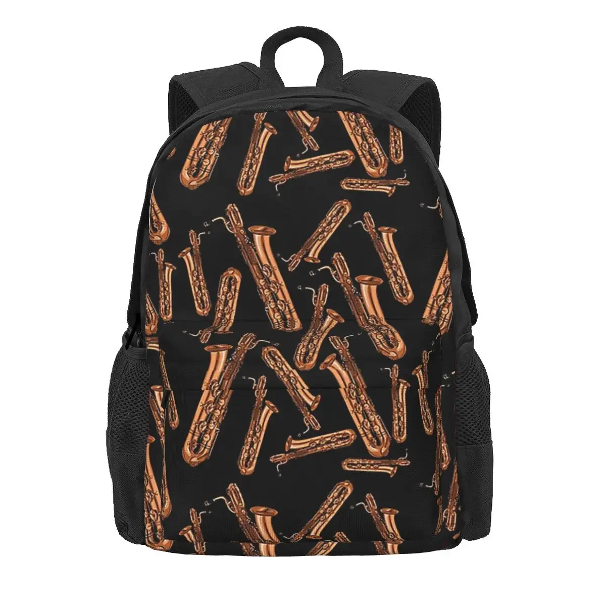 Baritone Saxophone Pattern Black Backpacks Boys Girls Bookbag Children School Bags Cartoon Travel Rucksack Shoulder Bag