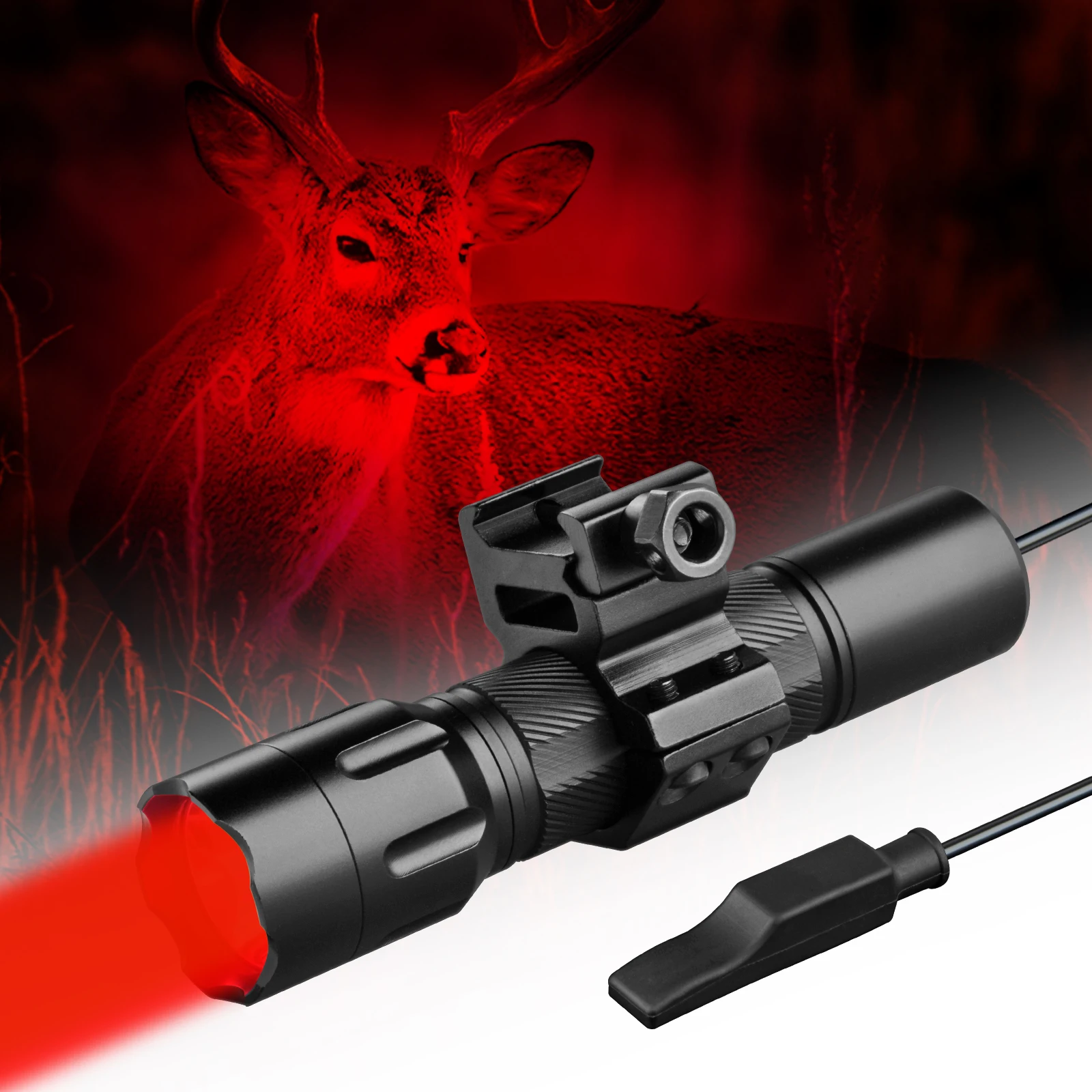 

ANEKIM X2Pro LED Red Tactical Flashlight, 1300 Lumen Powerful Torch for Deer Wolf Hog Hunting, USB 18650+ Pressure Switch +Mount