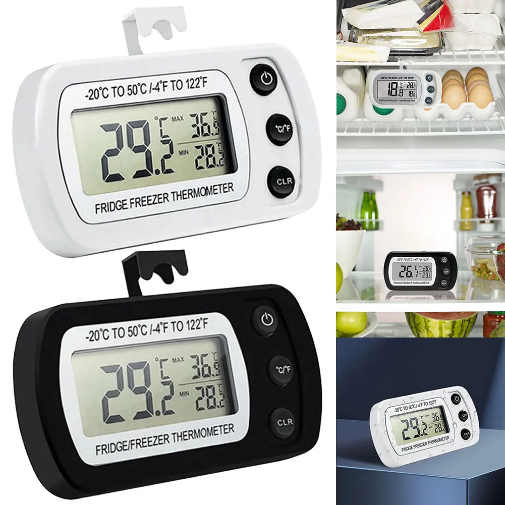 

Digital Fridge Thermometer Max/Min Record Waterproof Refrigerator Freezer Thermometer Magnetic Back& Hook for Home Bars Cafe