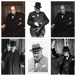 Winston Churchill smoking a cigar and holding a gun Signed photo Art Print Poster Collection Wall Art Home Decor
