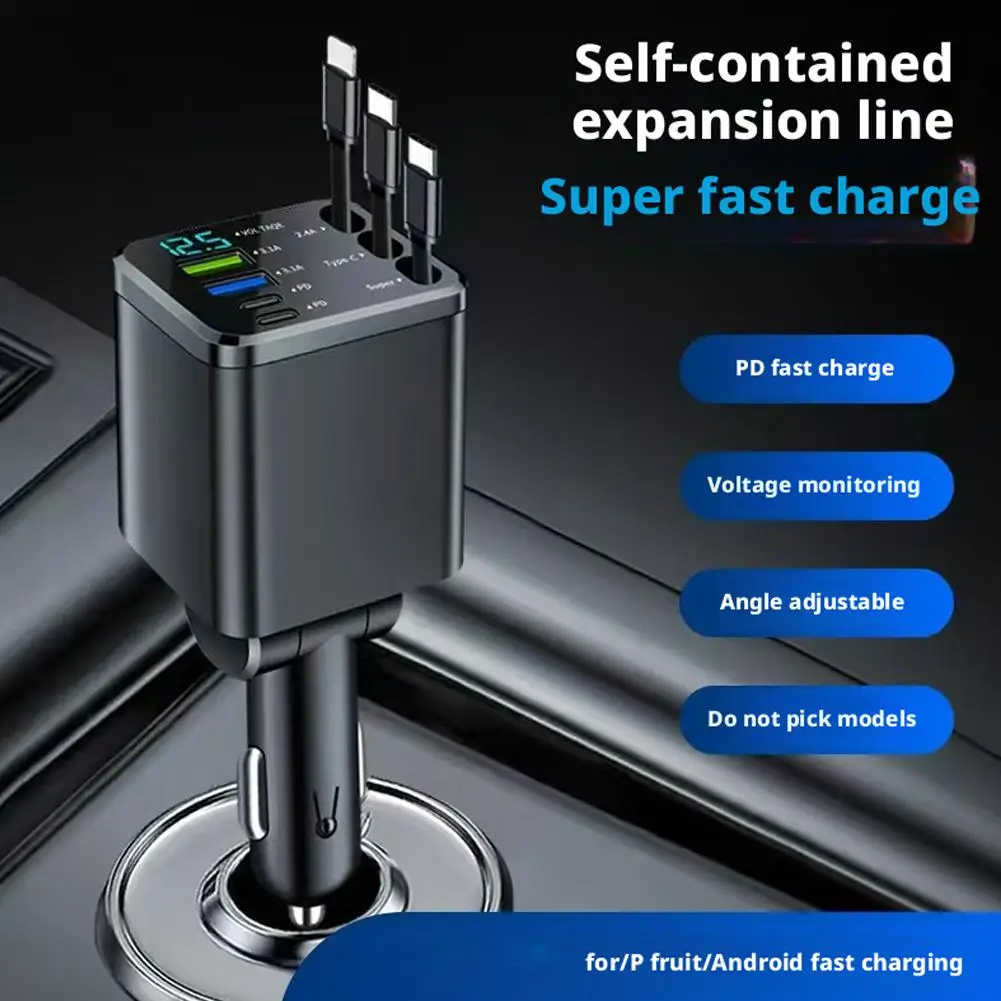 

Автомобильное зарядное устройство PD30W USB 3.1A, зарядное устройство для телефона, кабель для зарядки с цифровым дисплеем, адаптер, быстрый выдвижной 12 В/24 В, аксессуар, авто E7G0