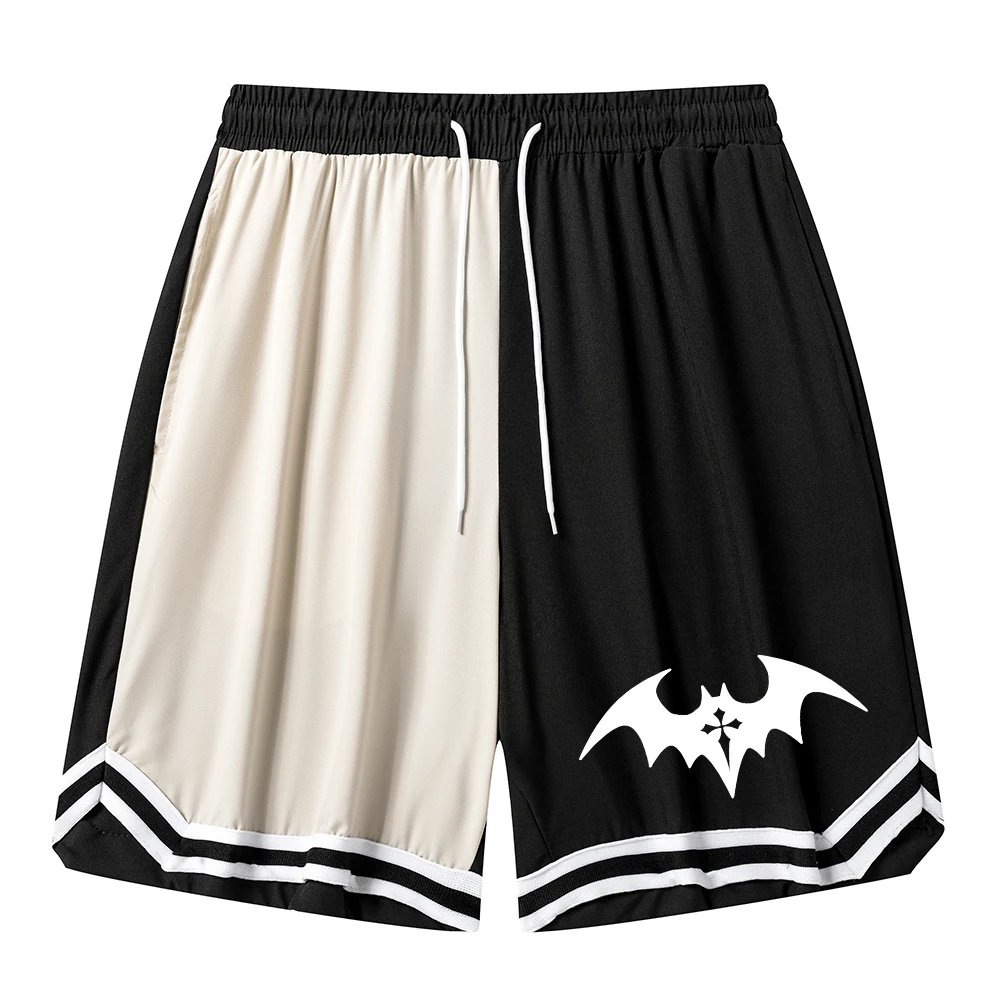 Męskie oddychające spodenki do koszykówki z elastycznym sznurkiem w pasie, szybkoschnące spodenki sportowe z nadrukiem nietoperza, spodenki treningowe do fitnessu, spodenki codzienne.
